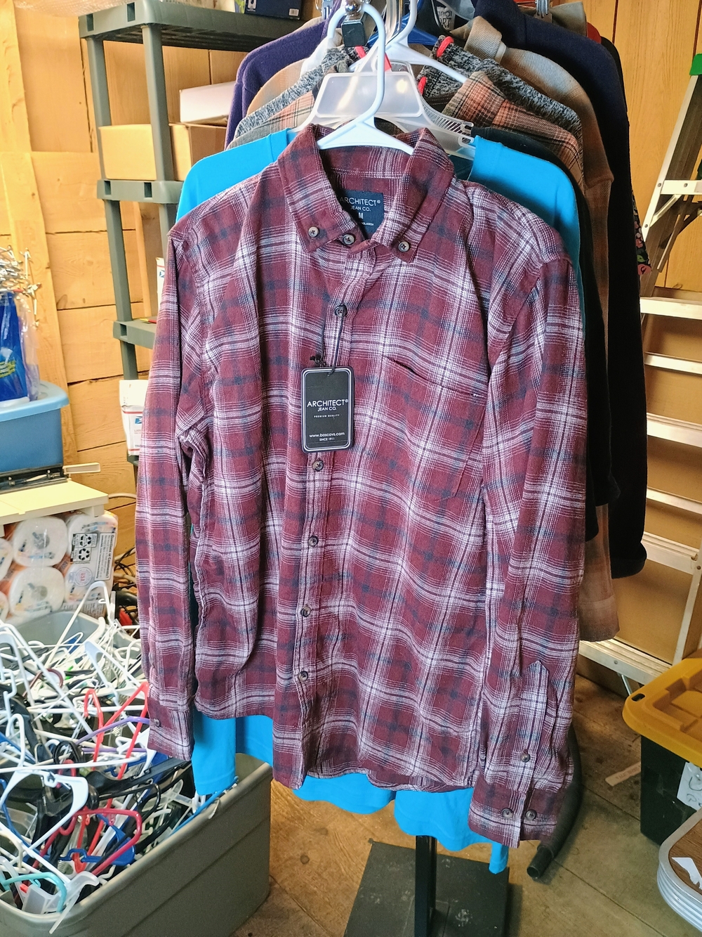 Architect Men's Red and White Plaid Button-Down Shirt Bin 29